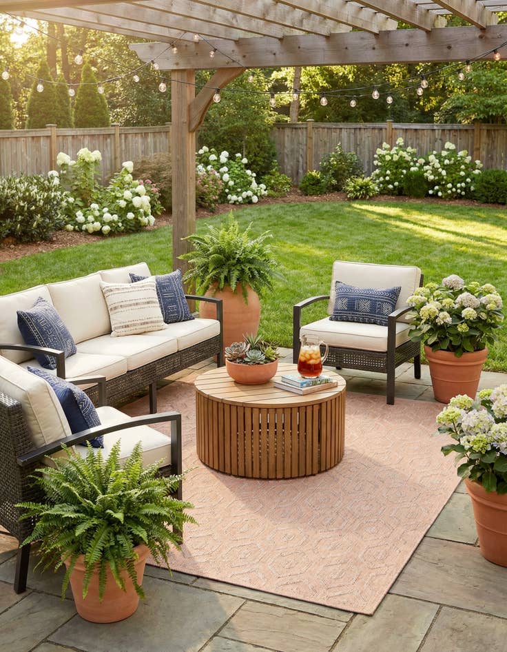 Detail image of 7' 10 x 7' 10 Easy-Clean Trellis Textured Indoor / Outdoor Square Rug