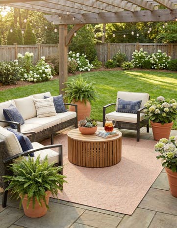 Beige Easy-Clean Trellis Textured Indoor / Outdoor Square Rug