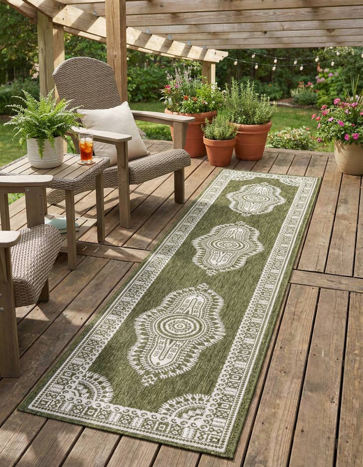 Detail image of 2' 7 x 12'  Washable Traditional Indoor / Outdoor Runner Rug