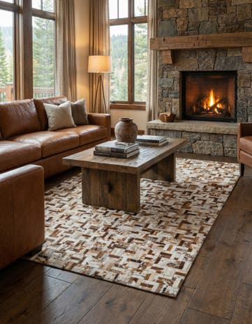 4' 10 x 7' 9 Cowhide Leather Rug