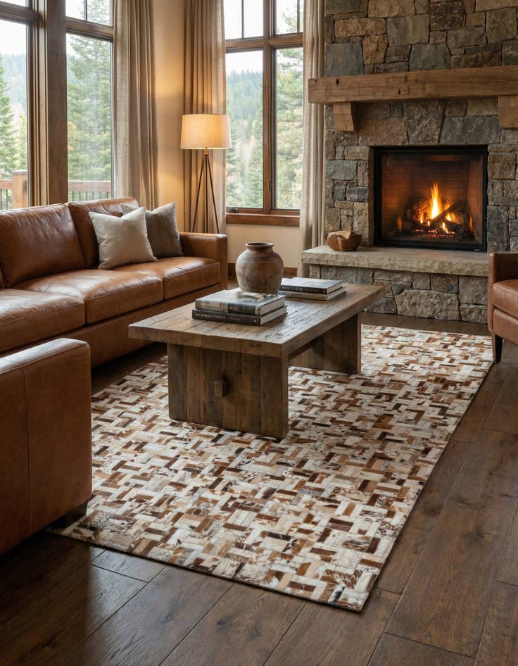 Detail image of 4' 10 x 7' 9 Cowhide Leather Rug