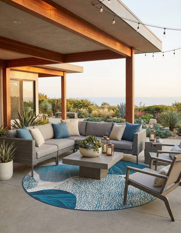 Detail image of 10' x 10'  Washable Modern Indoor / Outdoor Round Rug