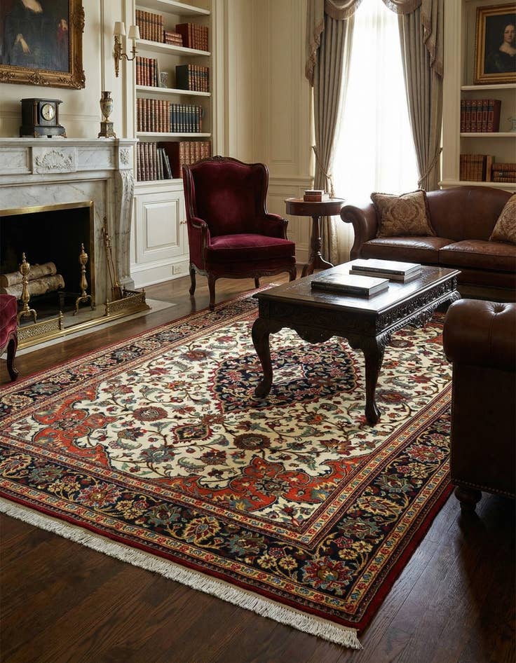 Detail image of  4' 8 x 6' 10  Hand Knotted Qom Persian Rug