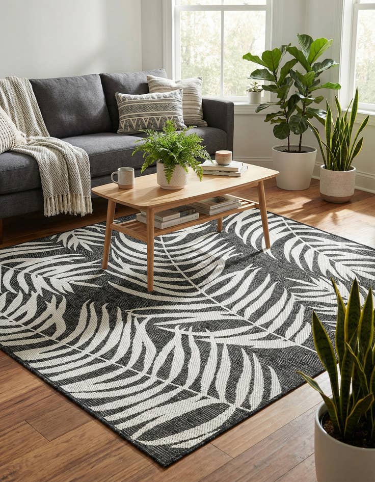 Detail image of 5' 3 x 5' 3  Washable Botanical Indoor / Outdoor Square Rug