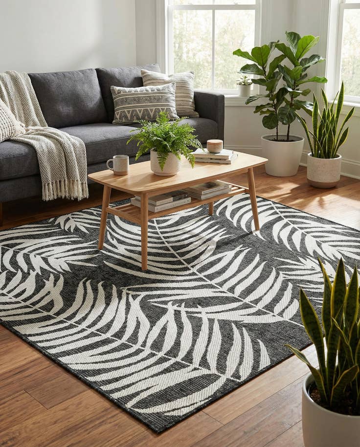 Detail image of 5' 3 x 5' 3 Easy-Clean Botanical Indoor / Outdoor Square Rug