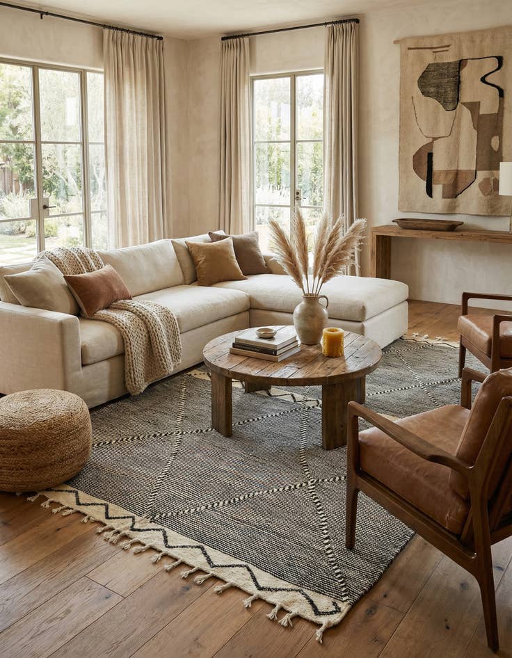 Detail image of  6' x 11'  Hand Knotted Moroccan Wool Rug