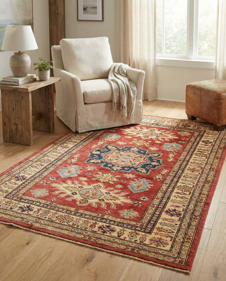 Detail image of 4' x 5' 8 Hand Knotted Kazak Rug