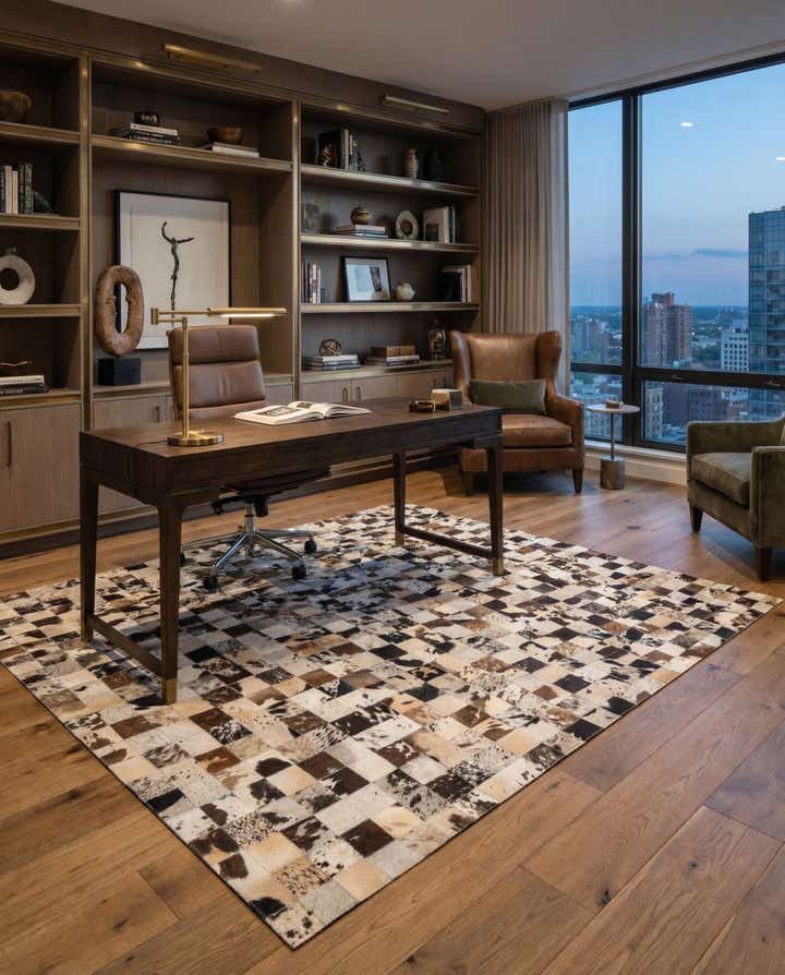 7' 10 x 9' 9 Cowhide Leather Rug