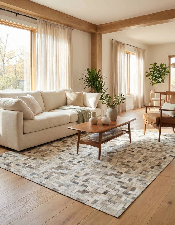 Detail image of  4' 8 x 6' 6 Cowhide Stocks Rug