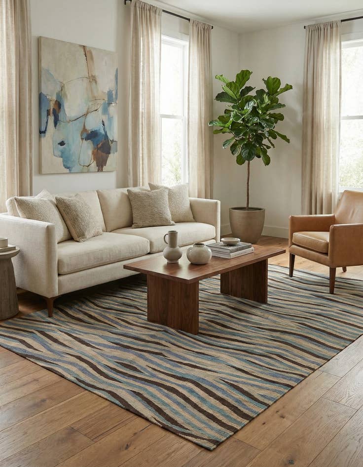 Detail image of 4' 8 x 6'  Hand Woven Kilim Modern Wool Rug