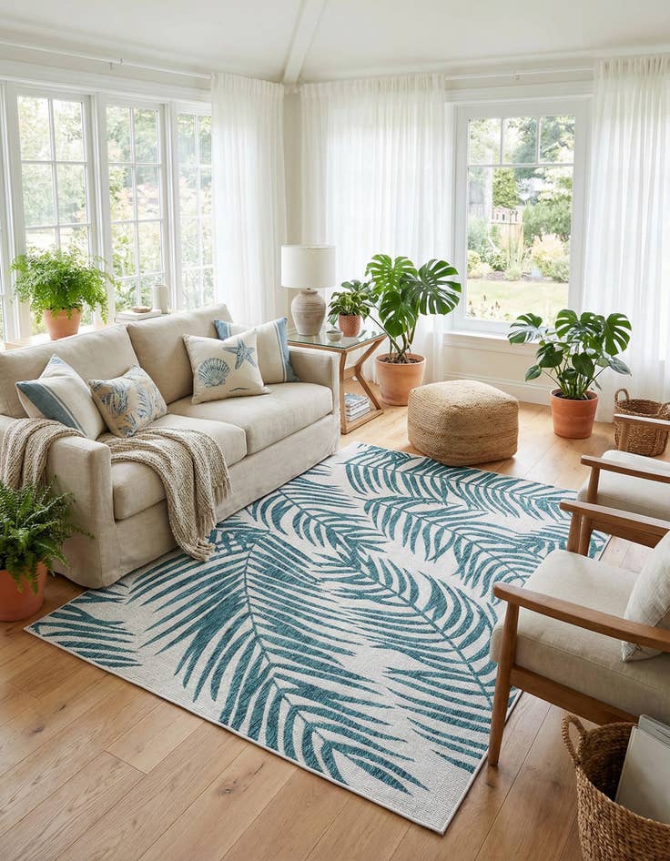 Detail image of 7' x 10'  Washable Botanical Indoor / Outdoor Rug