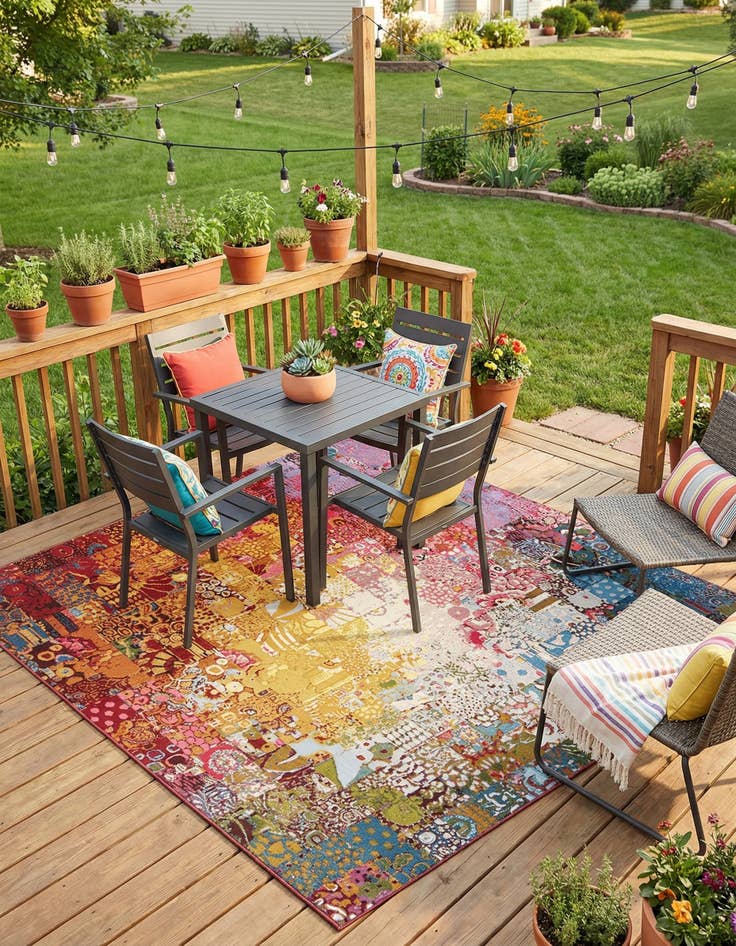 Detail image of 8' x 8'  Washable Modern Indoor / Outdoor Square Rug