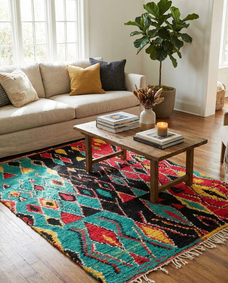 Detail image of 4' 5 x 6' 4 Hand Knotted Moroccan Wool Rug