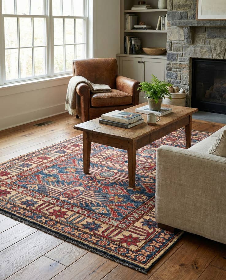 Detail image of 4' 2 x 6' 6 Hand Knotted Kazak Wool Rug