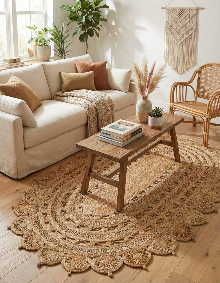 Detail image of  5' 1 x 8'  Hand Braided Jute Oval Rug