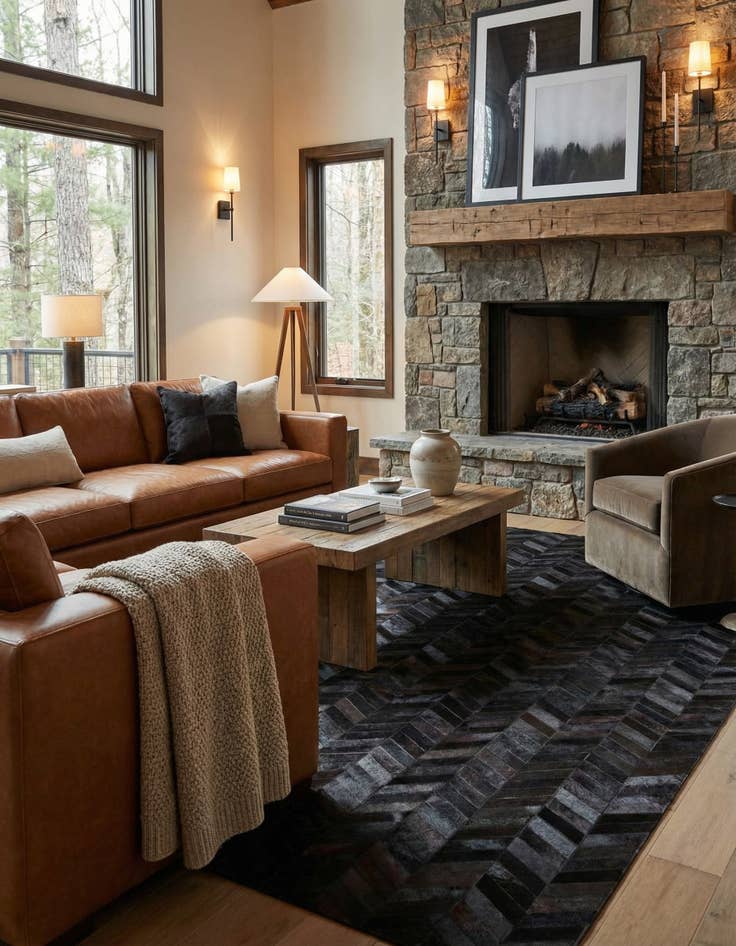 Detail image of 5' 1 x 8' Cowhide Leather Rug