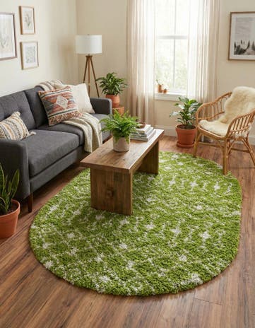 Green Moroccan Trellis Shag Oval Rug