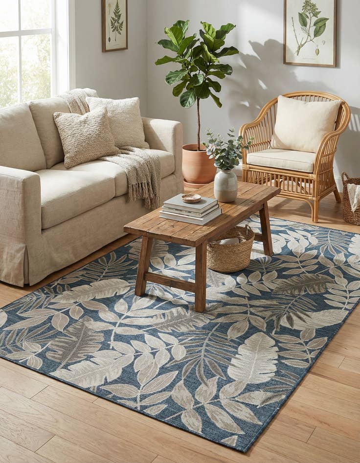 Detail image of  5' 2 x 8'  Washable Botanical Indoor / Outdoor Rug