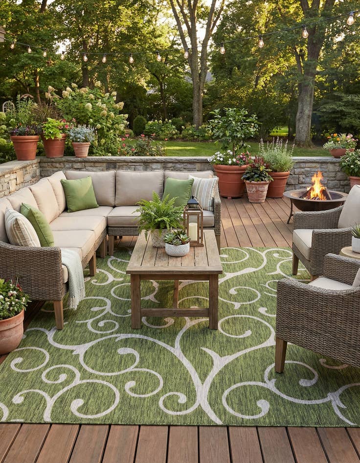 Detail image of 9' x 12' Easy-Clean Botanical Indoor / Outdoor Rug
