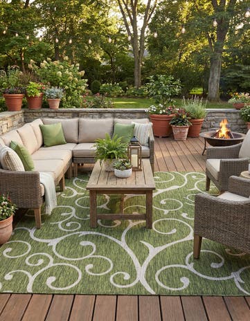 9' x 12' Easy-Clean Botanical Indoor / Outdoor Rug