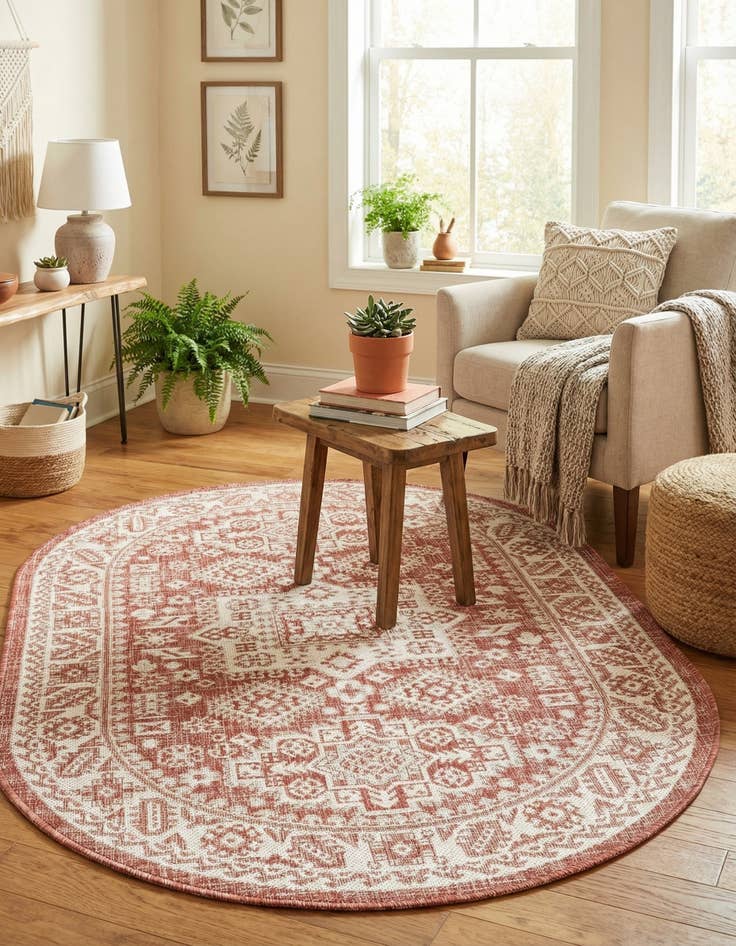 Detail image of 3' x 5' 3  Washable Aztec Indoor / Outdoor Oval Rug