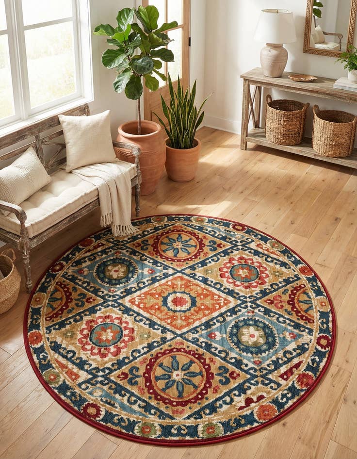 Detail image of  4' x 4'  Washable Modern Indoor / Outdoor Round Rug
