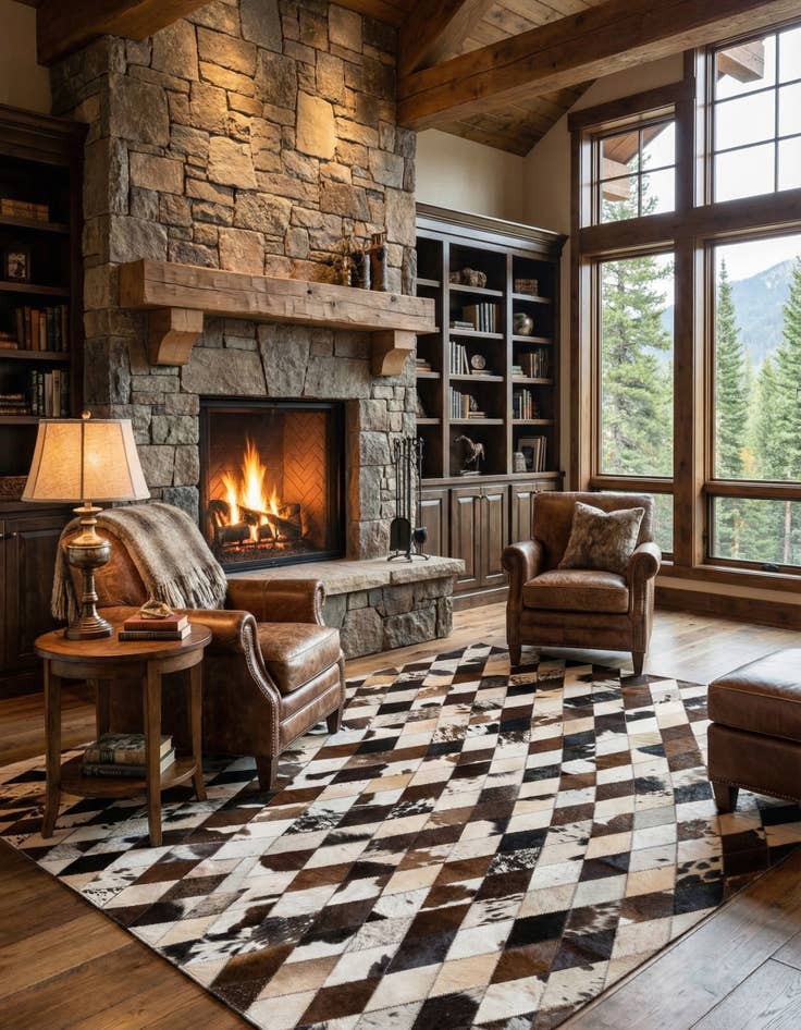 Detail image of 4' 8 x 6' 9 Cowhide Stocks Rug