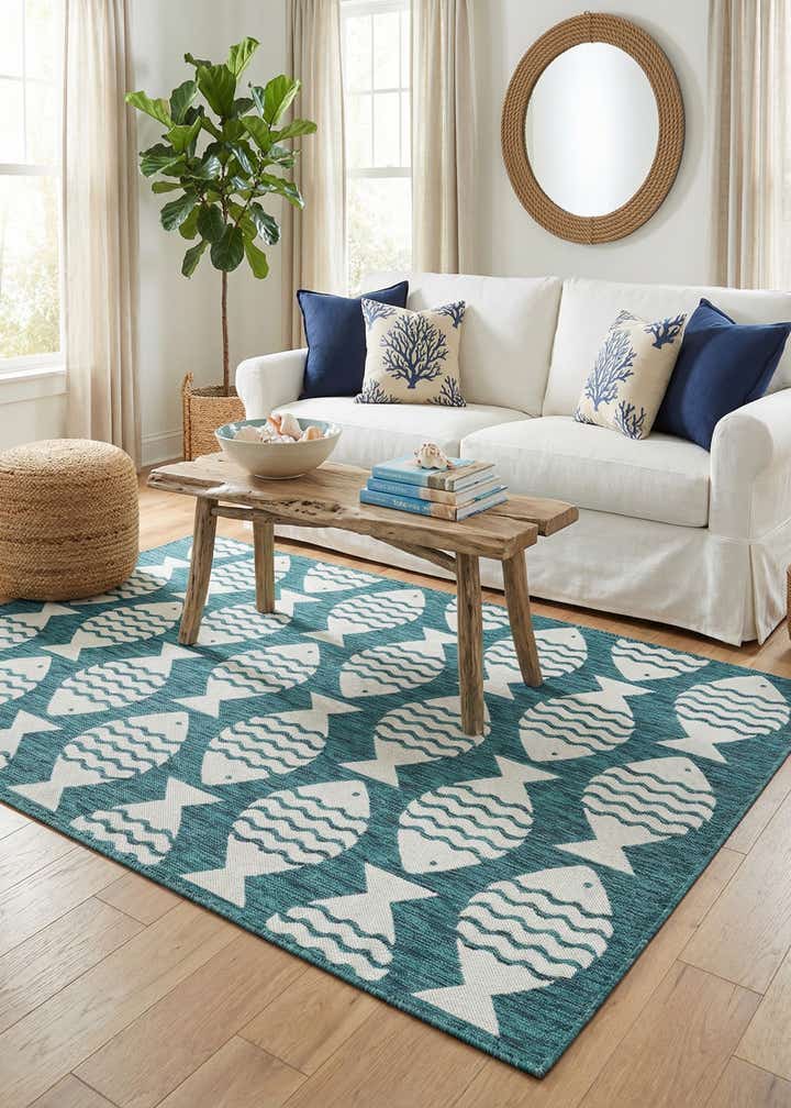 5' 3 x 8' Easy-Clean Coastal Indoor / Outdoor Rug