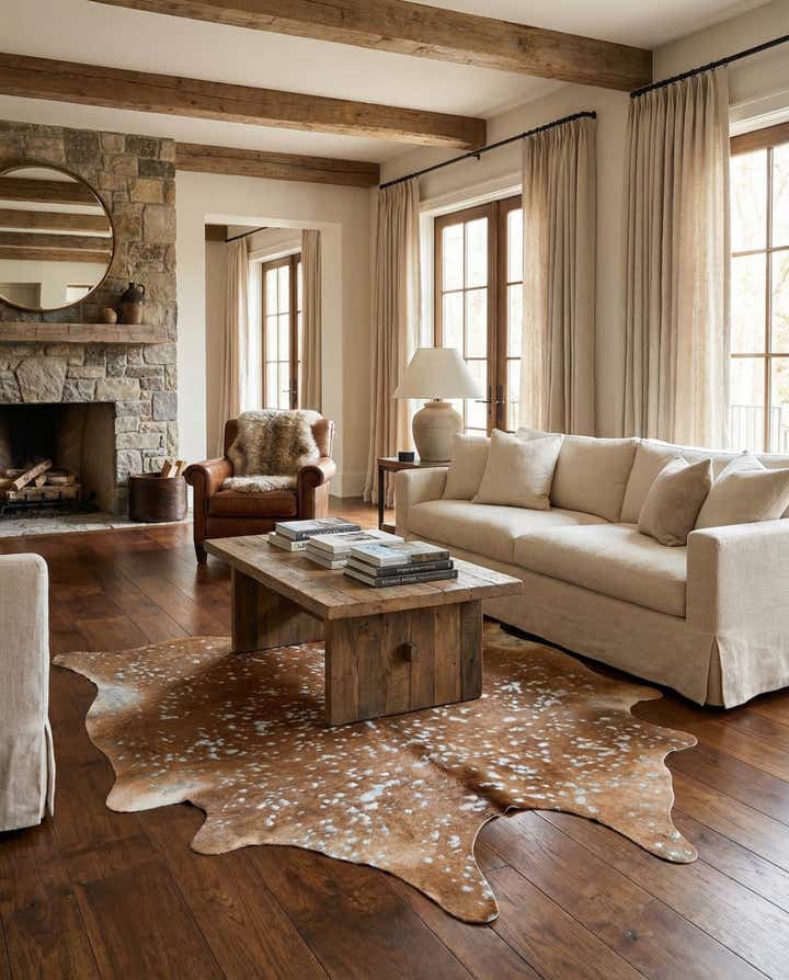 6' x 6' 4 Cowhide Leather Freeform Rug