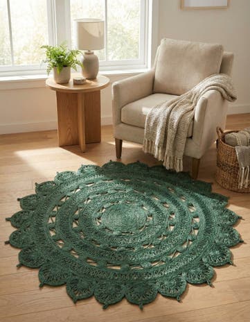 Hunter Green Handmade Braided Jute Round Rug