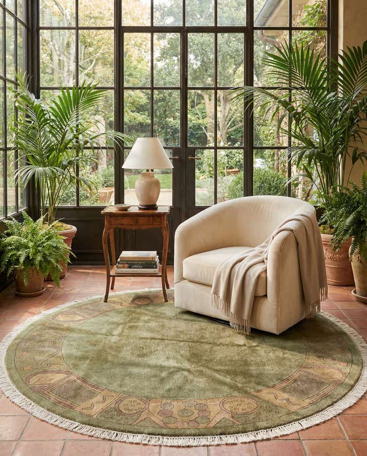 7' 2 x 7' 3 Hand Knotted Nepal Wool Round Rug
