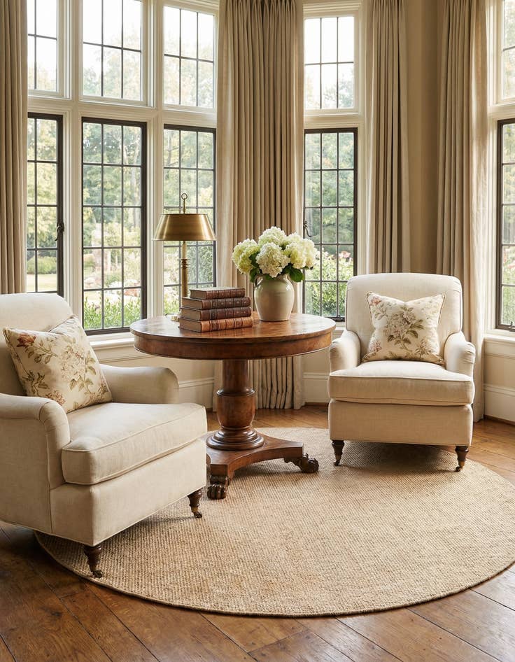 Detail image of 6' 1 x 6' 1  Hand Woven Jill Zarin English Manor Wool Round Rug