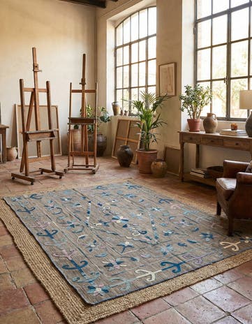 5' 3 x 6' 4 Hand Woven Kilim Suzani Wool Rug