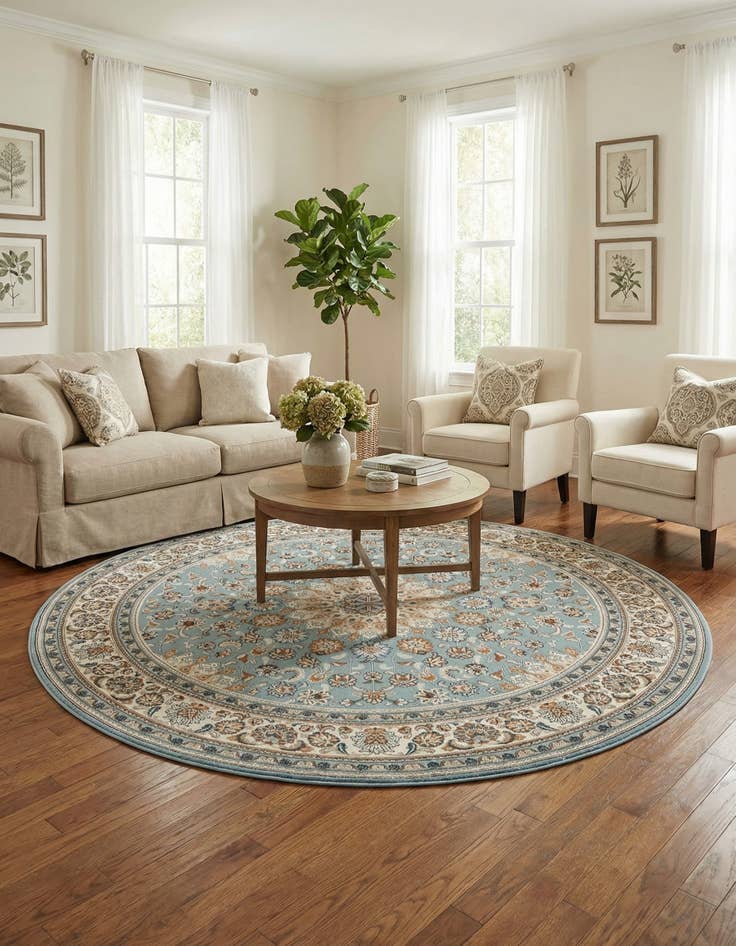 Detail image of 7' 10 x 7' 10 Easy-Clean Traditional Indoor / Outdoor Round Rug