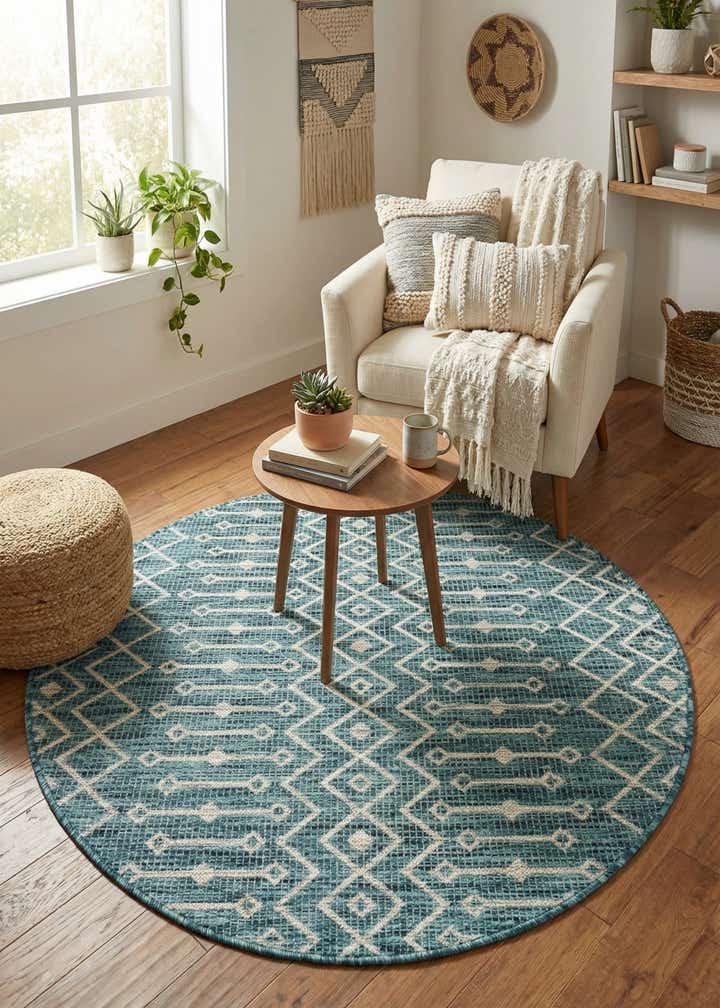 4' x 4' Easy-Clean Lattice Indoor / Outdoor Round Rug