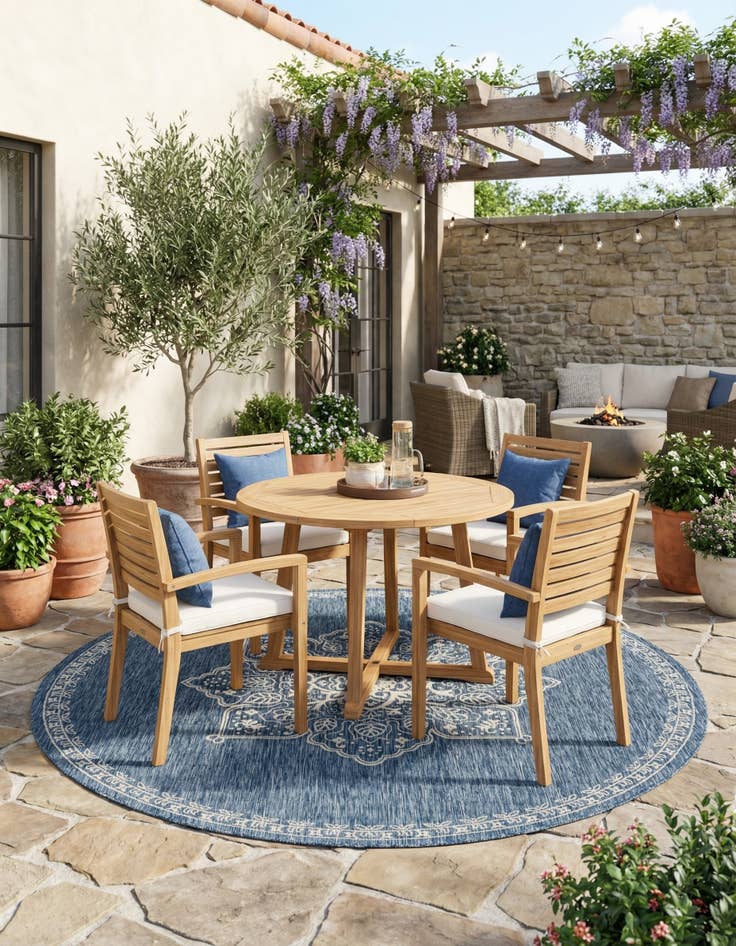 Detail image of 10' x 10' Easy-Clean Traditional Indoor / Outdoor Round Rug