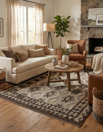 5' x 6' 6 Hand Woven Kilim Maymana Wool Rug