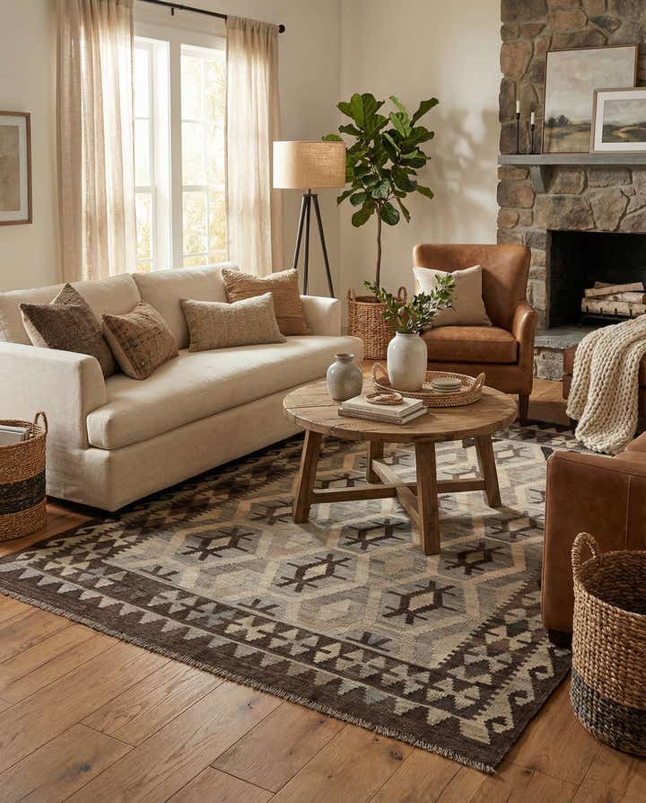 5' x 6' 6 Hand Woven Kilim Maymana Wool Rug