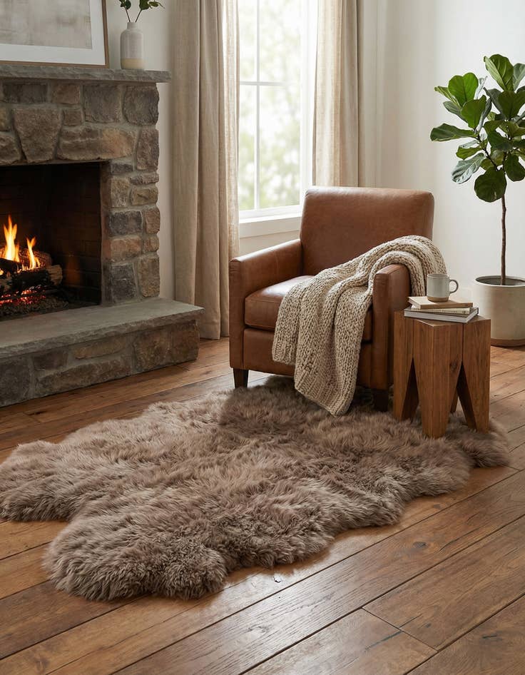Detail image of  1' 10 x 3' Natural Sheepskin Freeform Rug