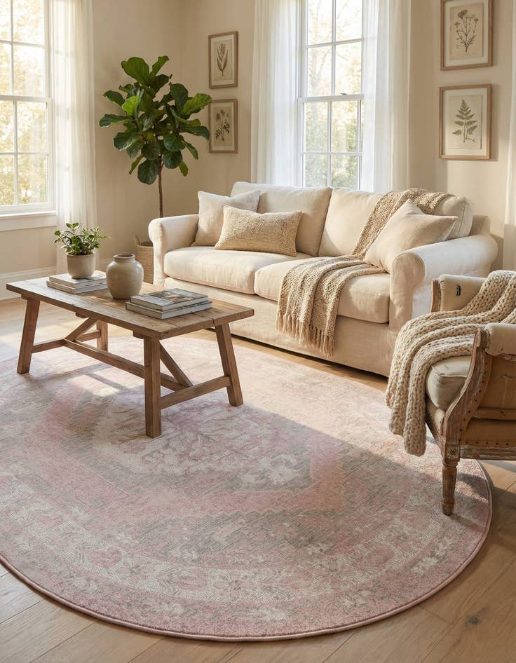 Detail image of  5' 3 x 8'  Washable Traditional Indoor / Outdoor Oval Rug