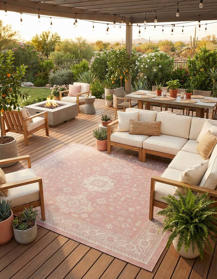 Detail image of 13' x 13'  Washable Aztec Indoor / Outdoor Square Rug