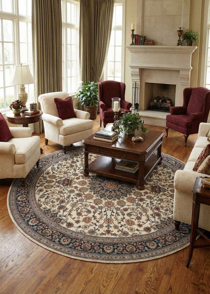 10' x 10' Easy-Clean Traditional Indoor / Outdoor Round Rug