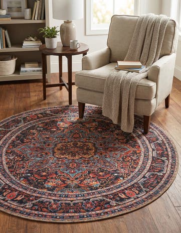 Burgundy Washable Timeless Round Rug