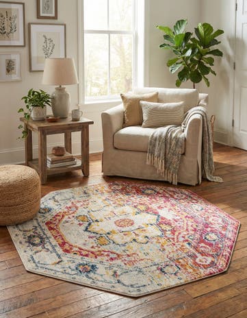 Pink Gray Madeline Vintage Octagon Rug