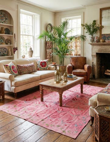 5' 3 x 7' 5 Hand Woven Kilim Suzani Wool Rug