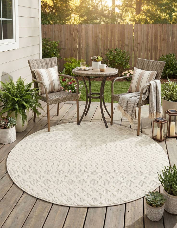 Detail image of  5' 3 x 5' 3  Washable Trellis Textured Indoor / Outdoor Round Rug