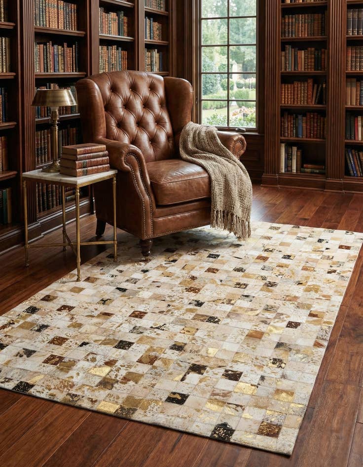 Detail image of 5' 1 x 8' Cowhide Leather Rug