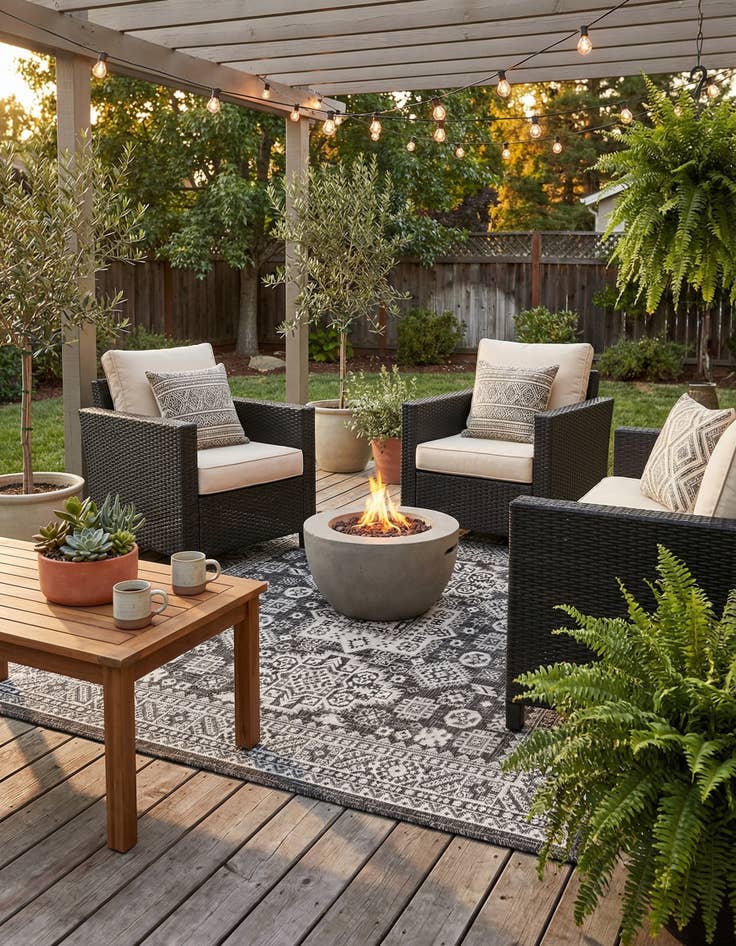 Detail image of 5' 3 x 5' 3  Washable Aztec Indoor / Outdoor Square Rug