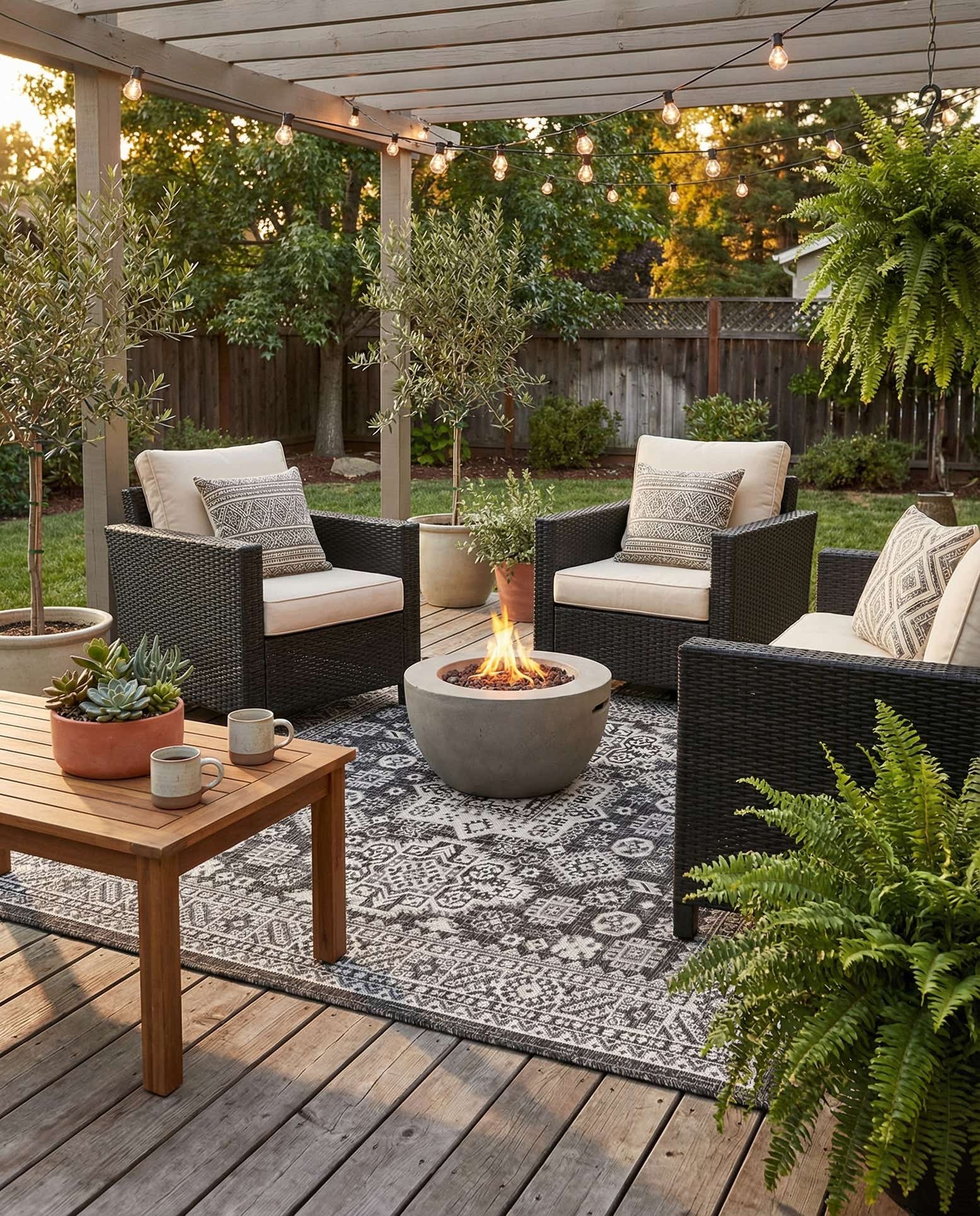 5' 3 x 5' 3 Easy-Clean Aztec Indoor / Outdoor Square Rug