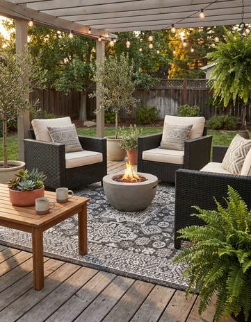 Charcoal Gray Easy-Clean Aztec Indoor / Outdoor Square Rug